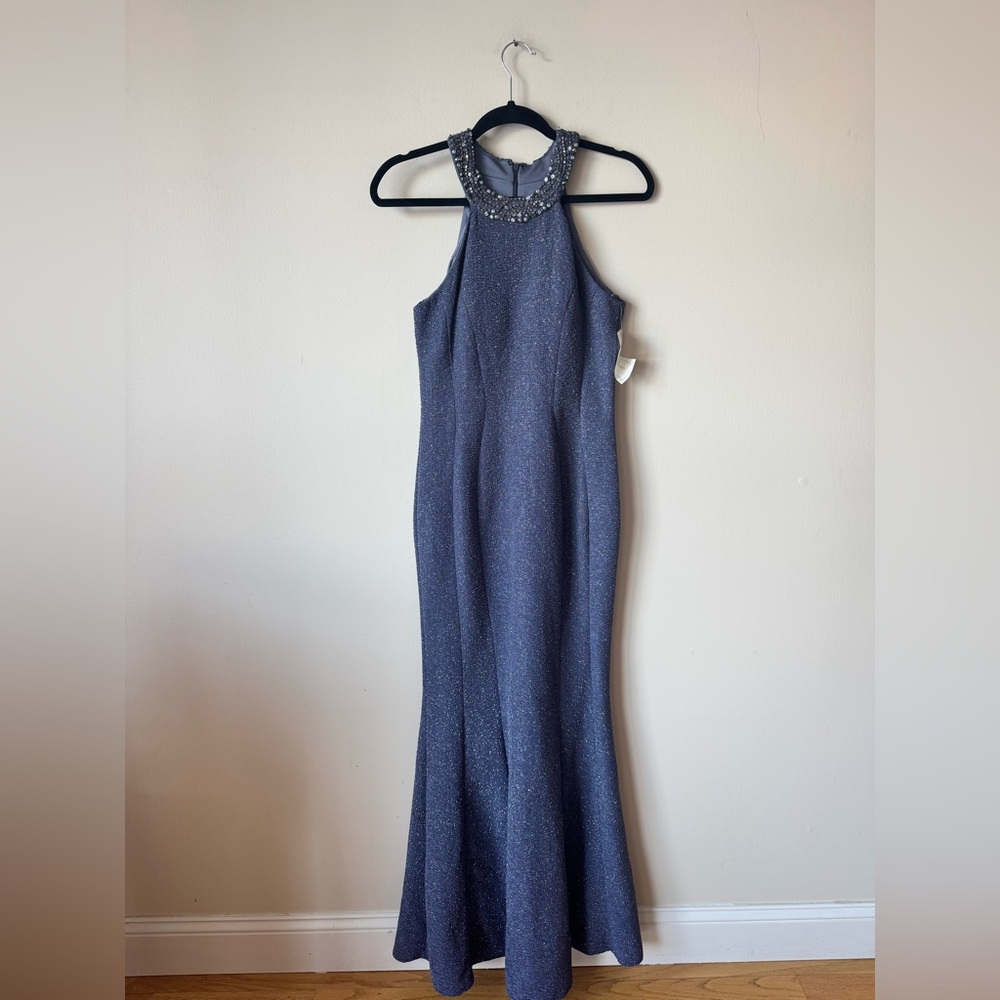 Sparkling Navy Halter Gown